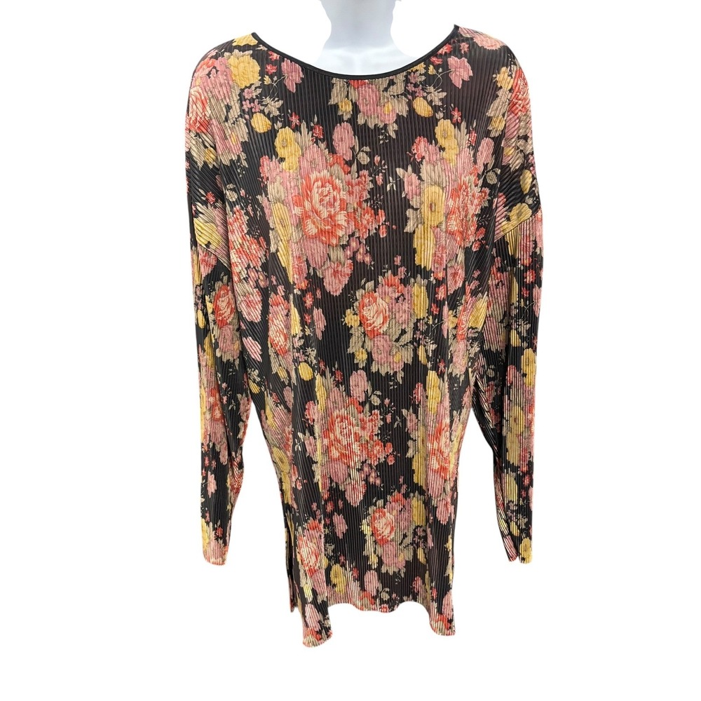 The Limited Women's Black Floral Print‎ Pleated Long Sleeve Top Size M Oversized